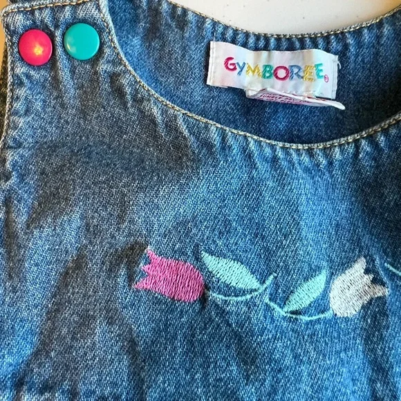 Vintage Gymboree Blue Denim Dress Jumper with Colorful Embroidery Size XS - Picture 2 of 7